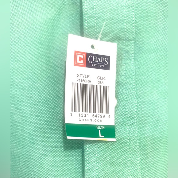 Chaps NWT Lime Green Oxford Long Sleeve Button Down Shirt Logo Men's Large - Picture 6 of 7